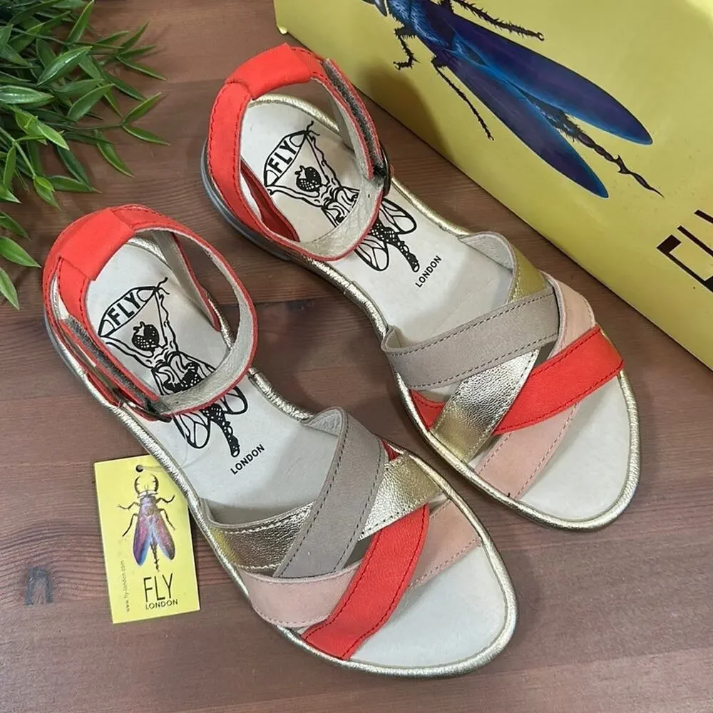 FLY London Cune Leather Multi-Strap Sandals Size 35‎